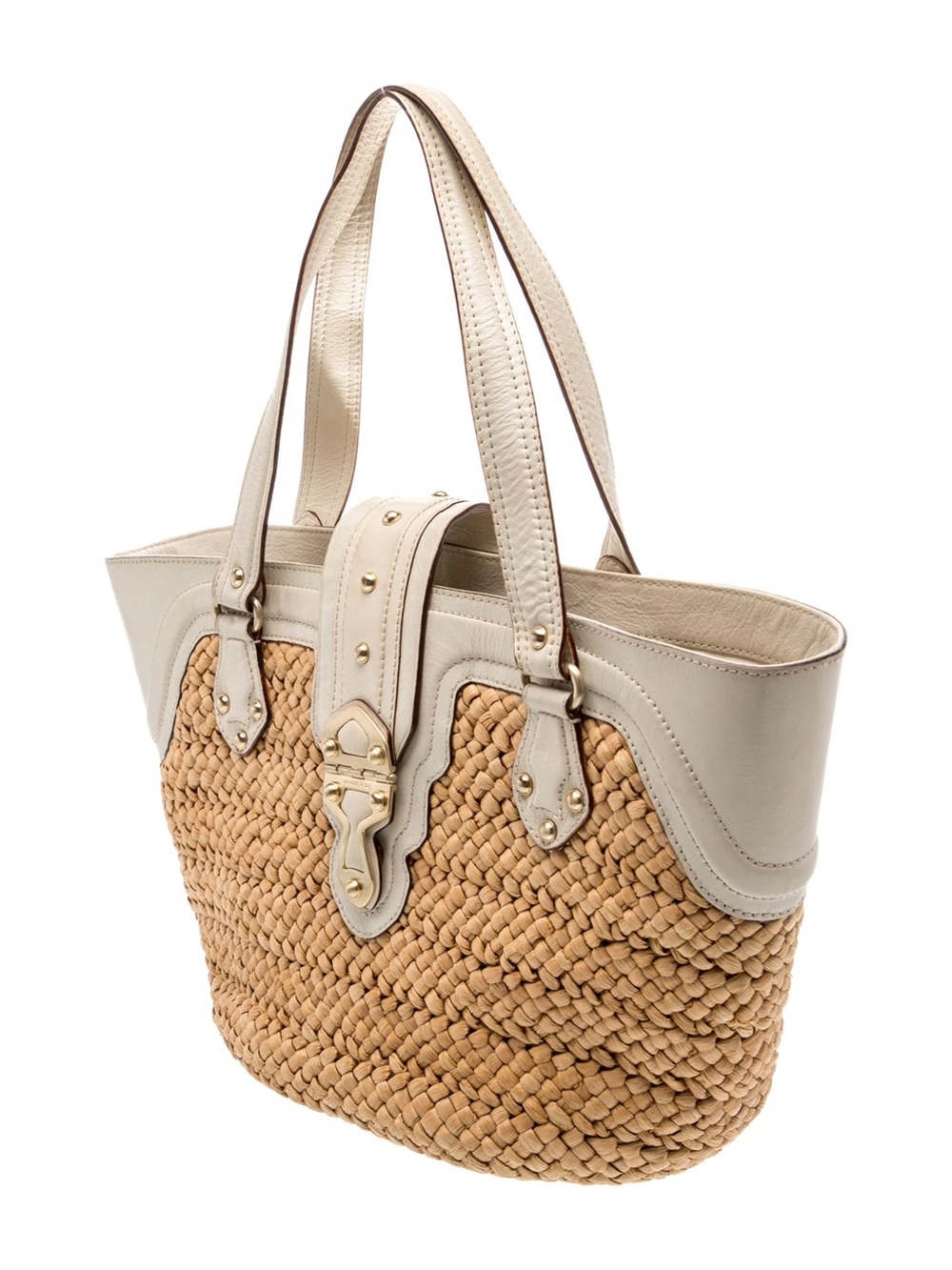 Michael Kors Woven Straw Tote with Cream Leather Trim and Gold Hardware